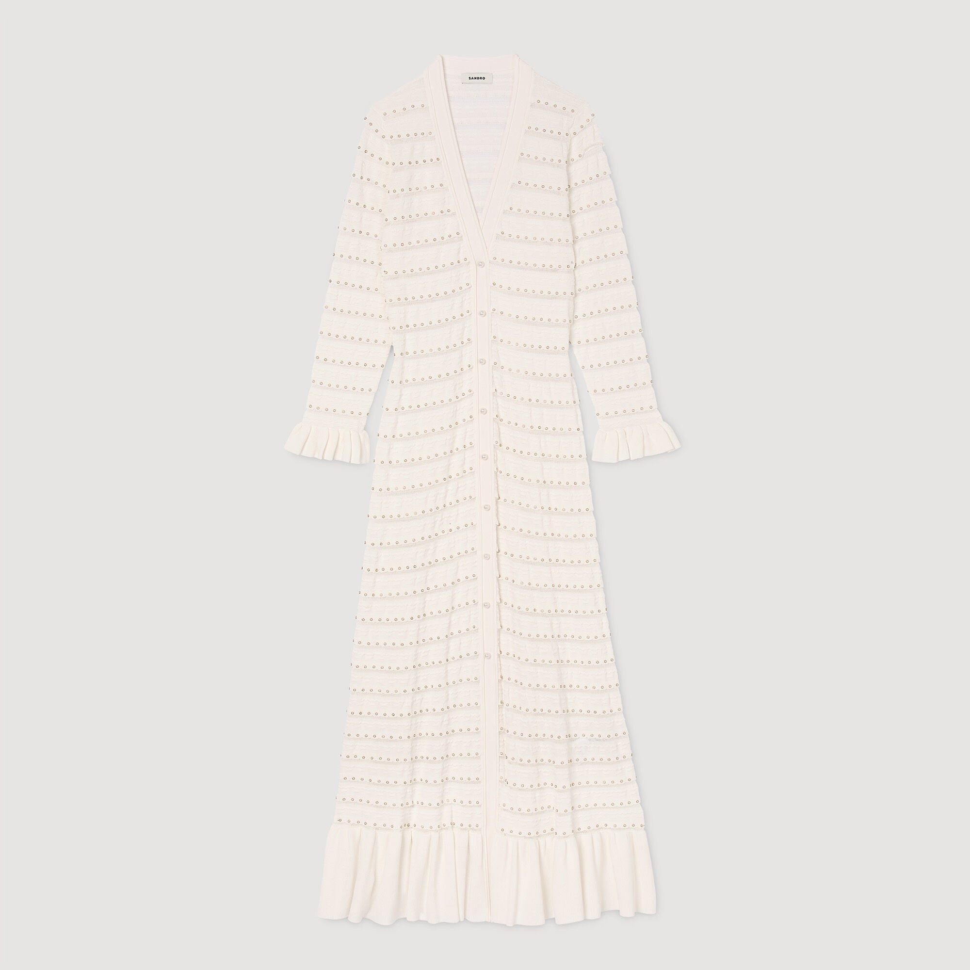 Maxi dress with pearl details Ecru Sandro Women