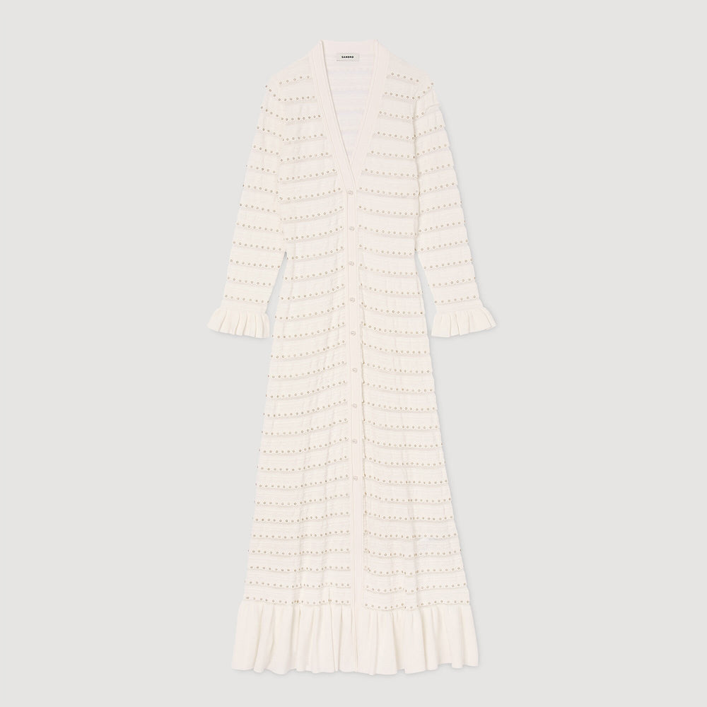 Maxi dress with pearl details Ecru Sandro Women
