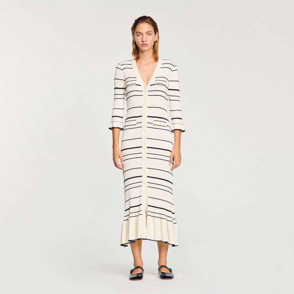 Striped knit maxi dress Ecru Sandro Women