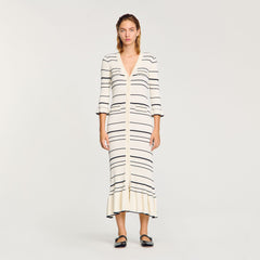 Striped knit maxi dress Ecru Sandro Women