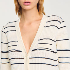 Striped knit maxi dress Ecru Sandro Women