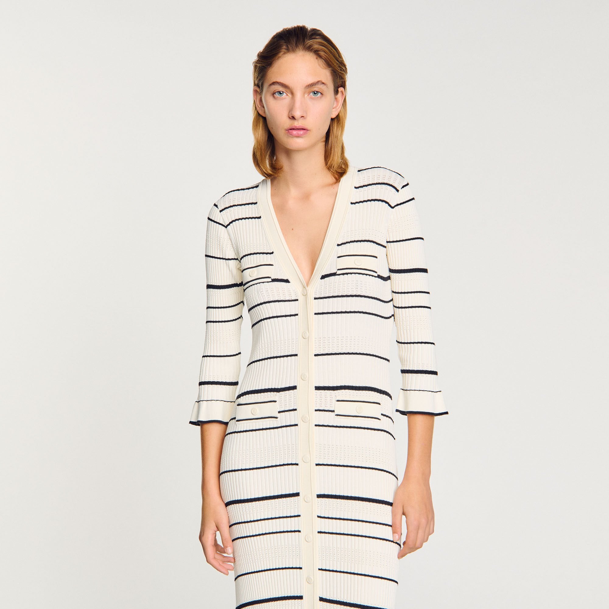 Striped knit maxi dress Ecru Sandro Women