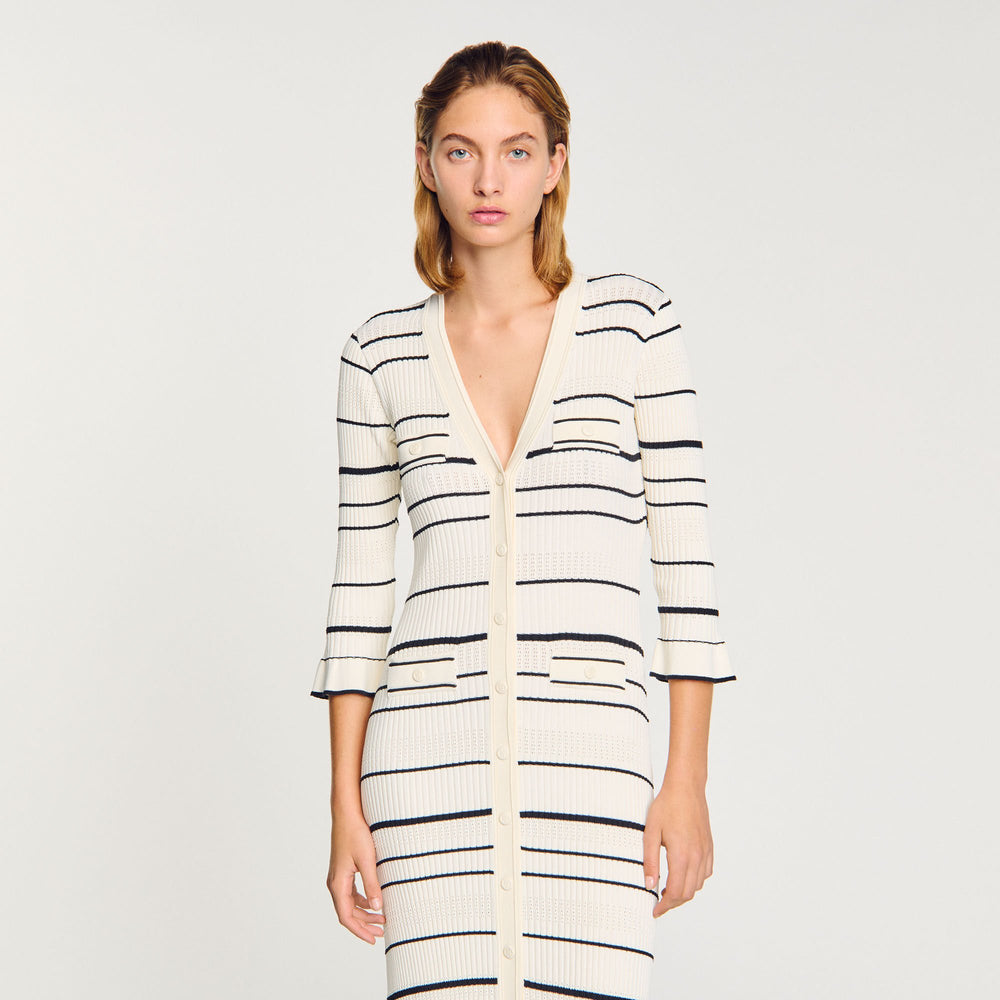 Striped knit maxi dress Ecru Sandro Women