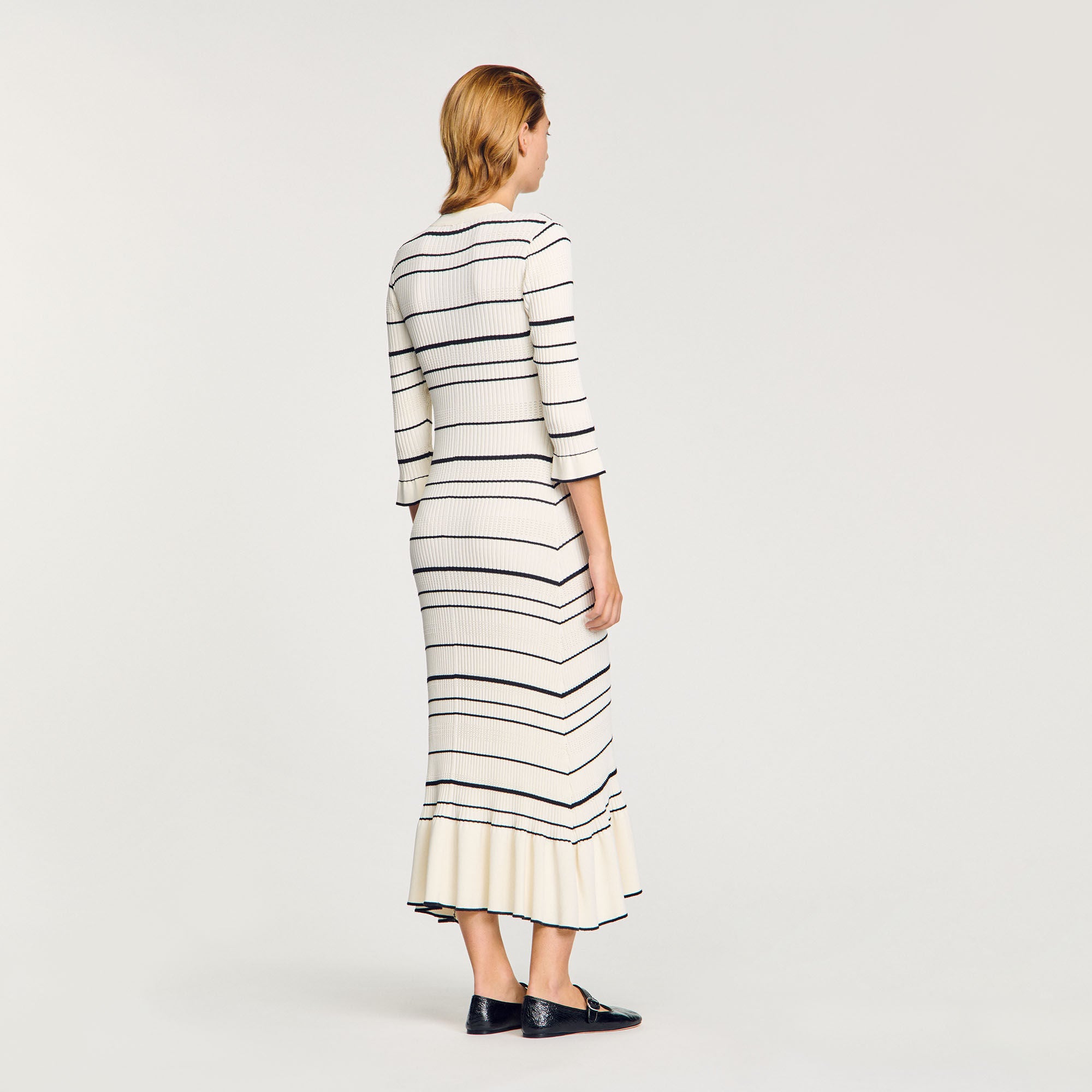 Striped knit maxi dress Ecru Sandro Women