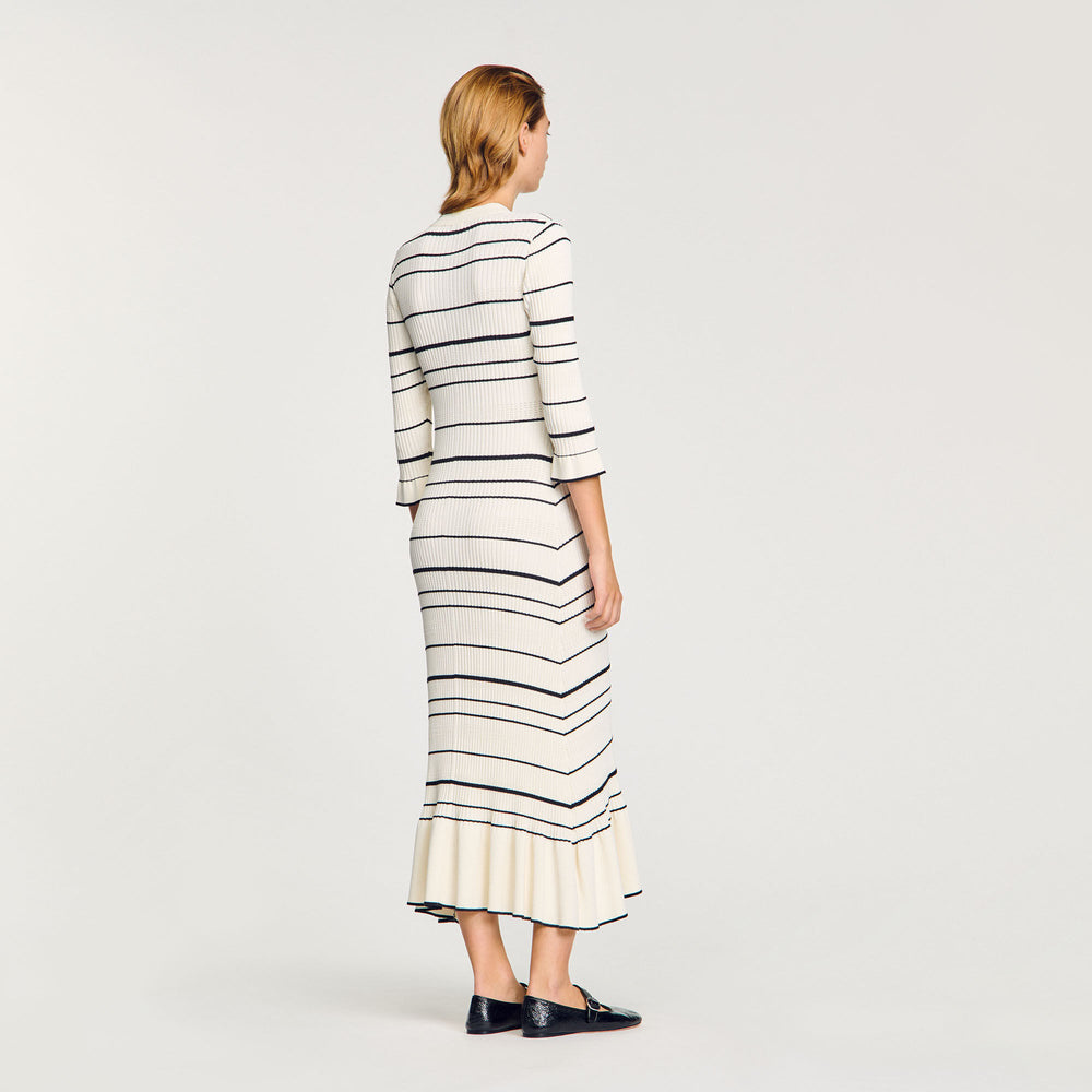 Striped knit maxi dress Ecru Sandro Women