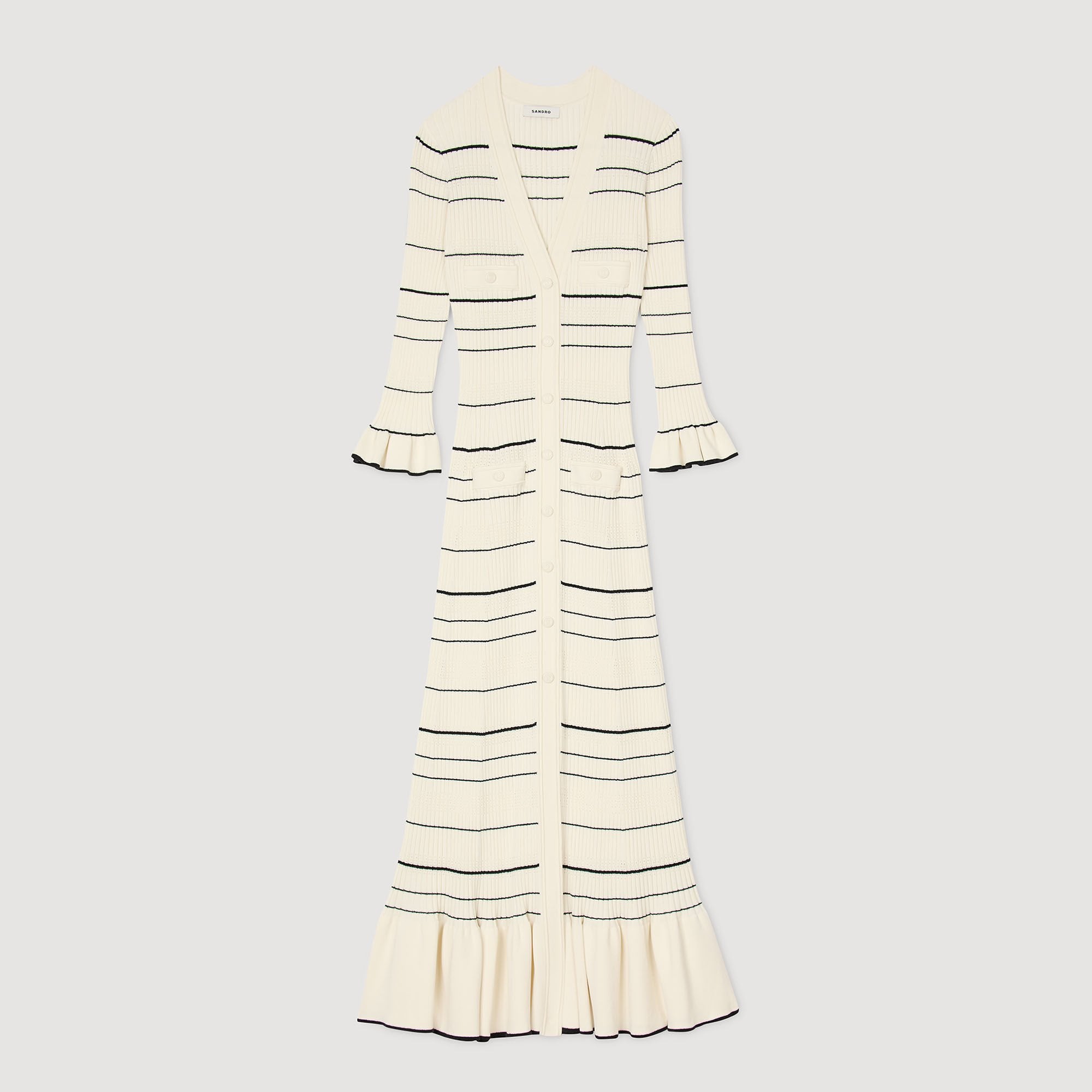 Striped knit maxi dress Ecru Sandro Women