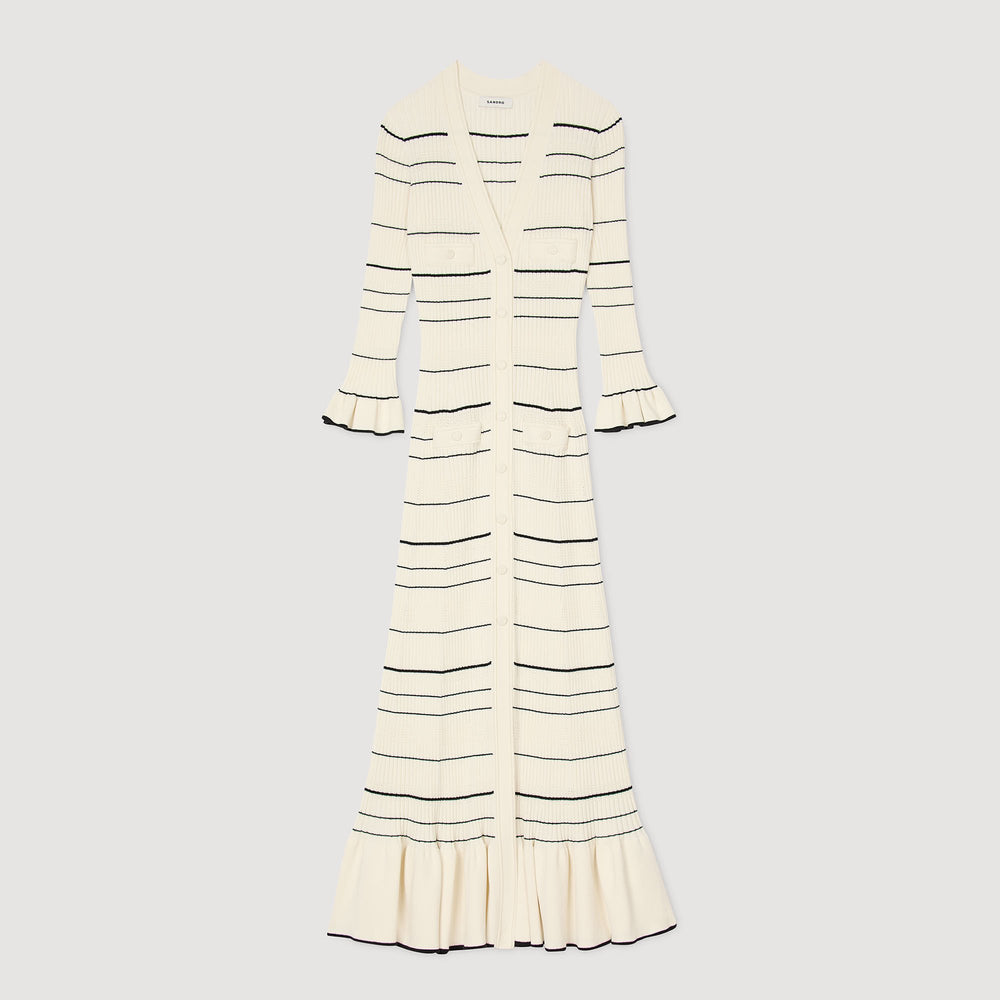 Striped knit maxi dress Ecru Sandro Women