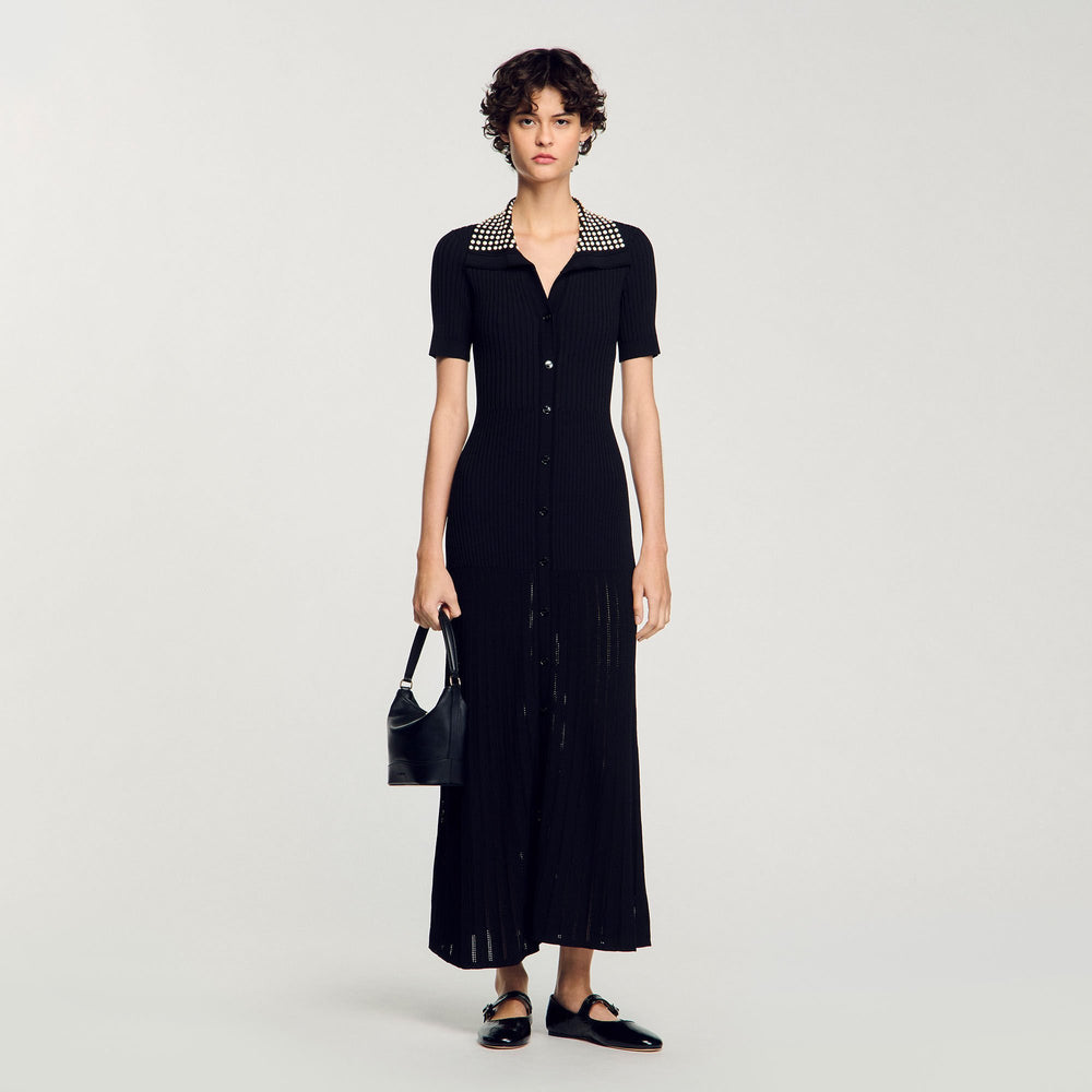 Knit maxi dress with studs Black Sandro Women