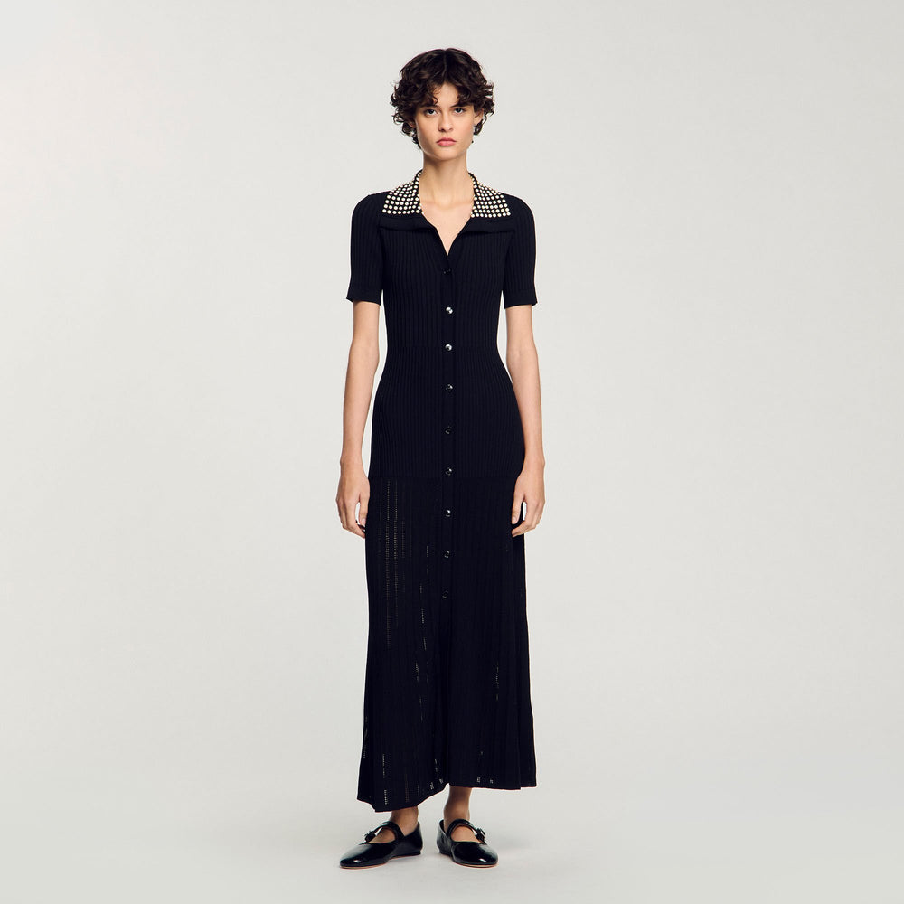 Knit maxi dress with studs Black Sandro Women