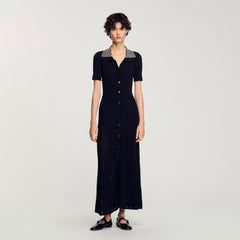 Knit maxi dress with studs Black Sandro Women