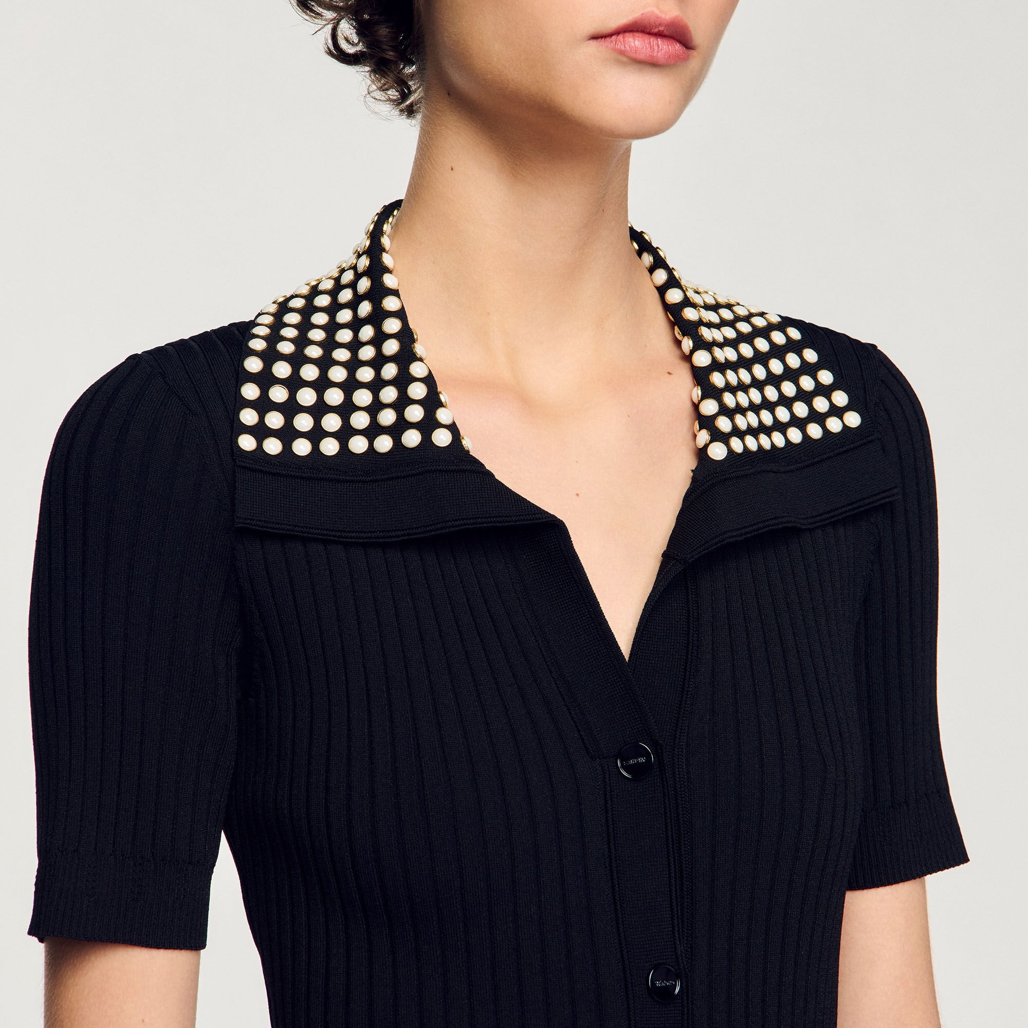 Knit maxi dress with studs Black Sandro Women