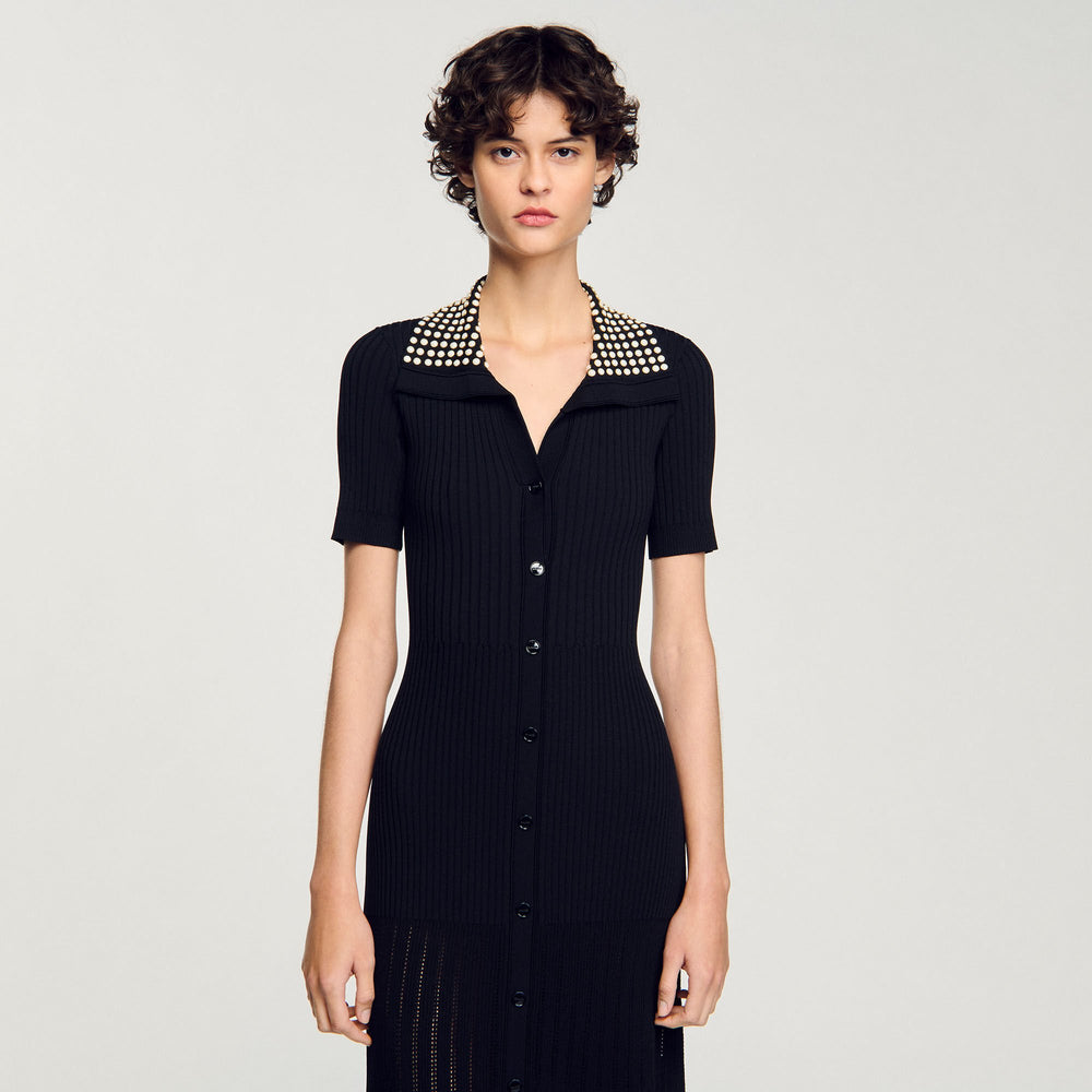 Knit maxi dress with studs Black Sandro Women