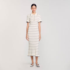 Knitted midi dress with polo neck Ecru Sandro Women
