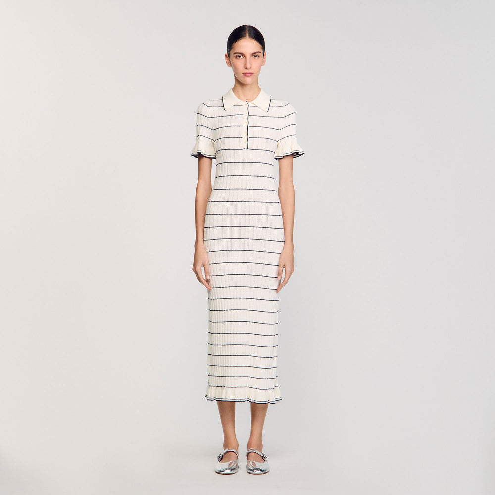Knitted midi dress with polo neck Ecru Sandro Women