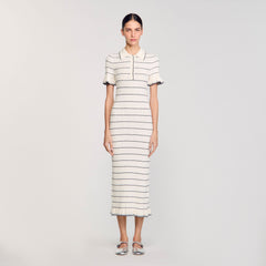 Knitted midi dress with polo neck Ecru Sandro Women