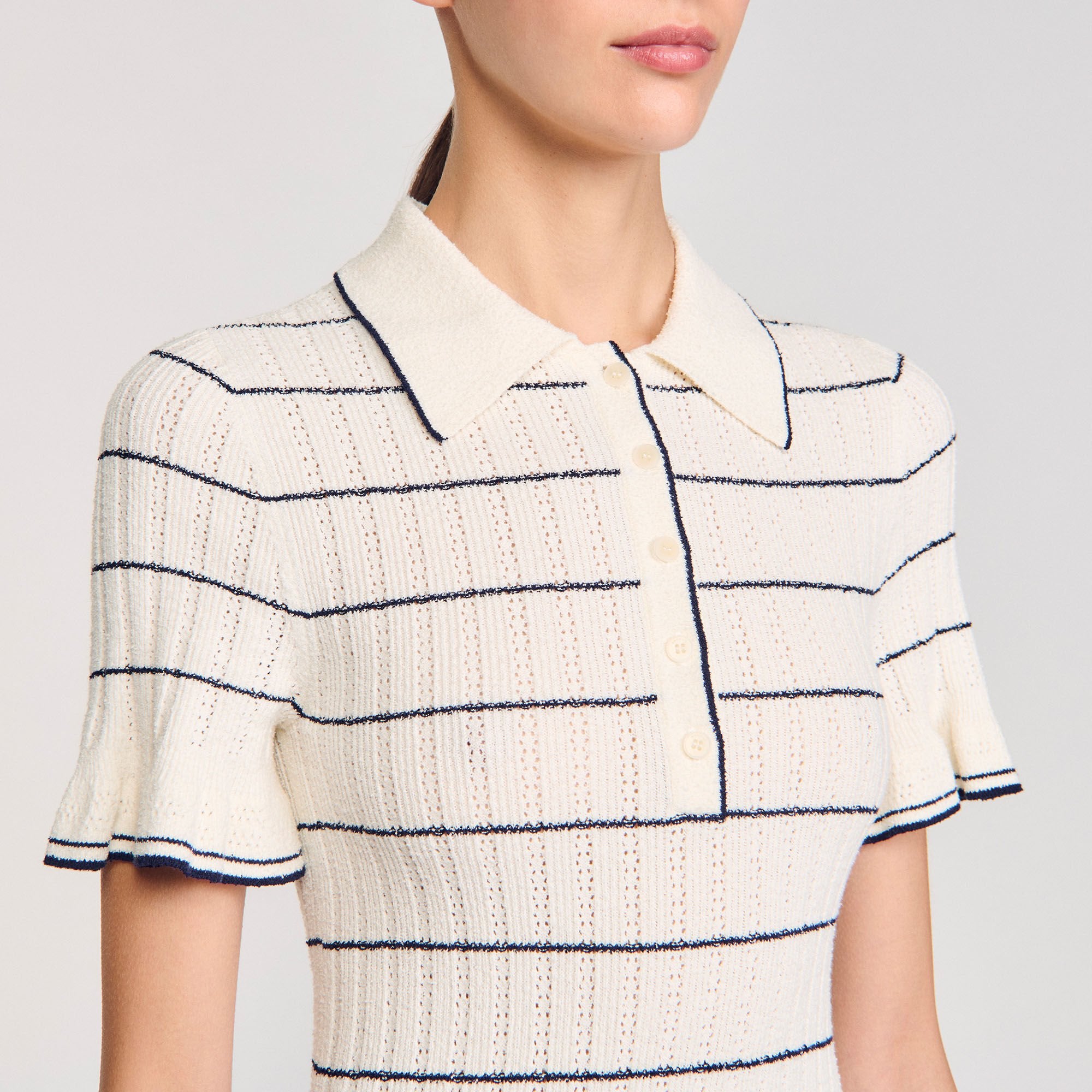 Knitted midi dress with polo neck Ecru Sandro Women