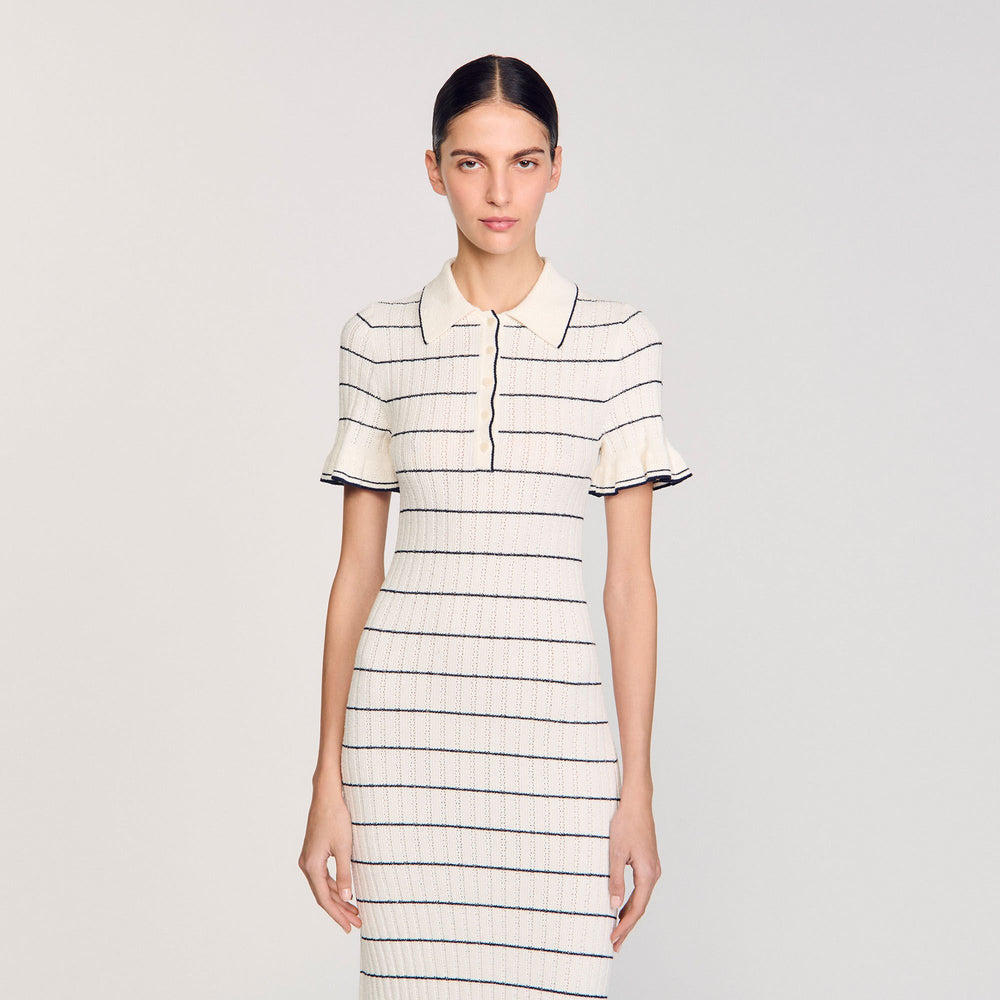 Knitted midi dress with polo neck Ecru Sandro Women