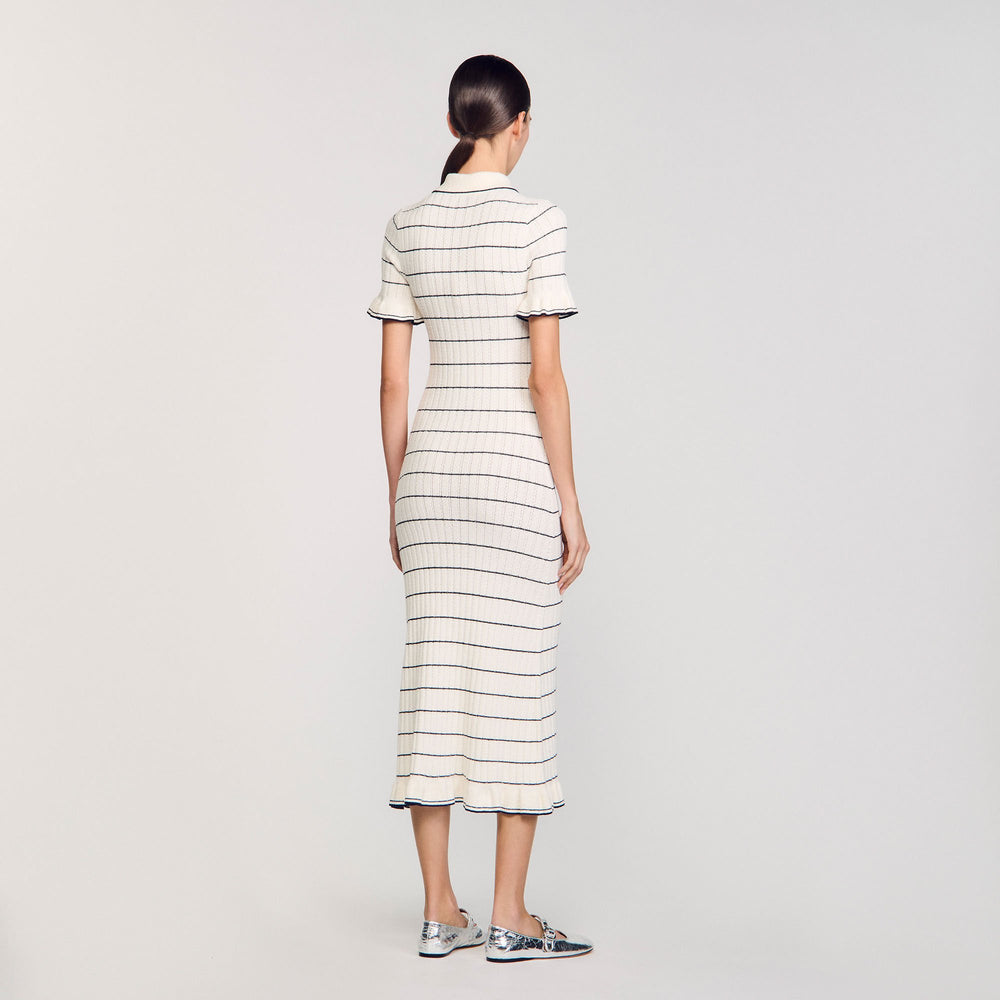 Knitted midi dress with polo neck Ecru Sandro Women