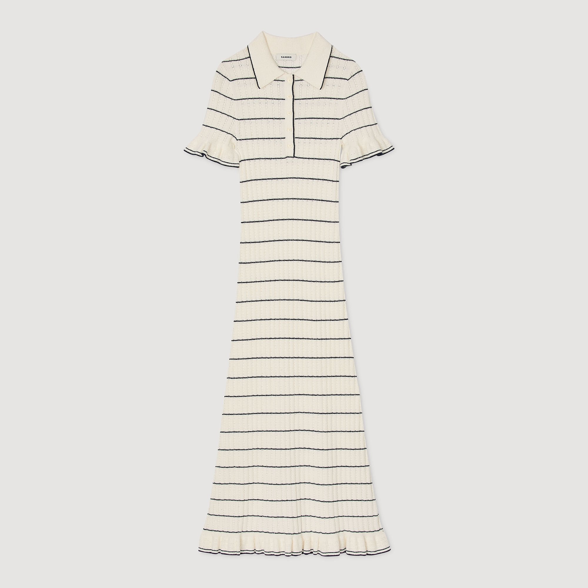 Knitted midi dress with polo neck Ecru Sandro Women