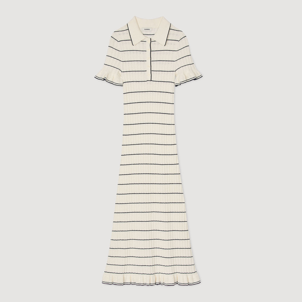 Knitted midi dress with polo neck Ecru Sandro Women