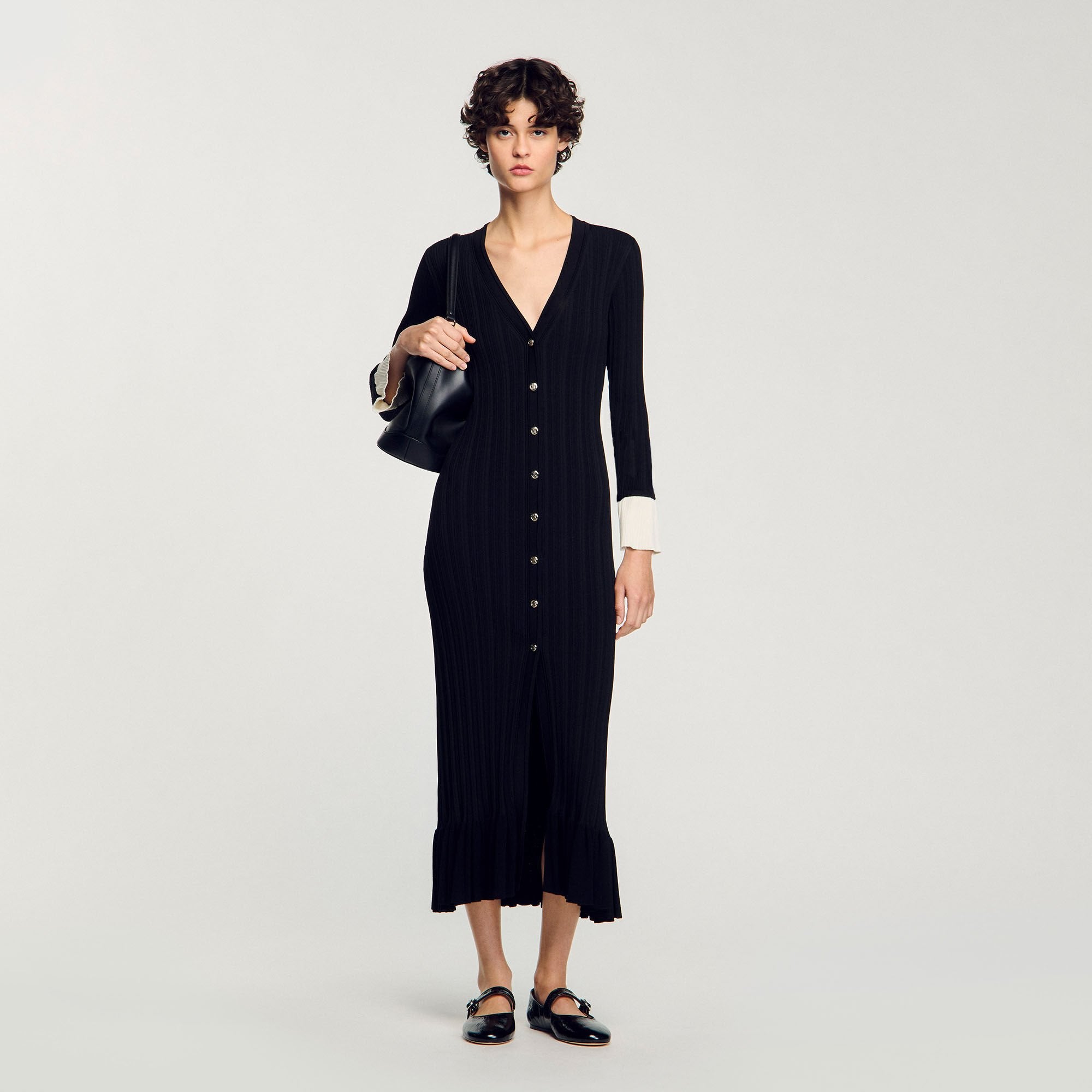 Two-tone knit maxi dress Black Sandro Women