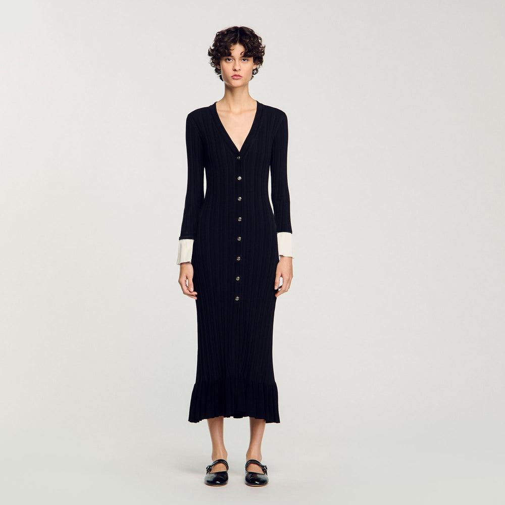 Two-tone knit maxi dress Black Sandro Women