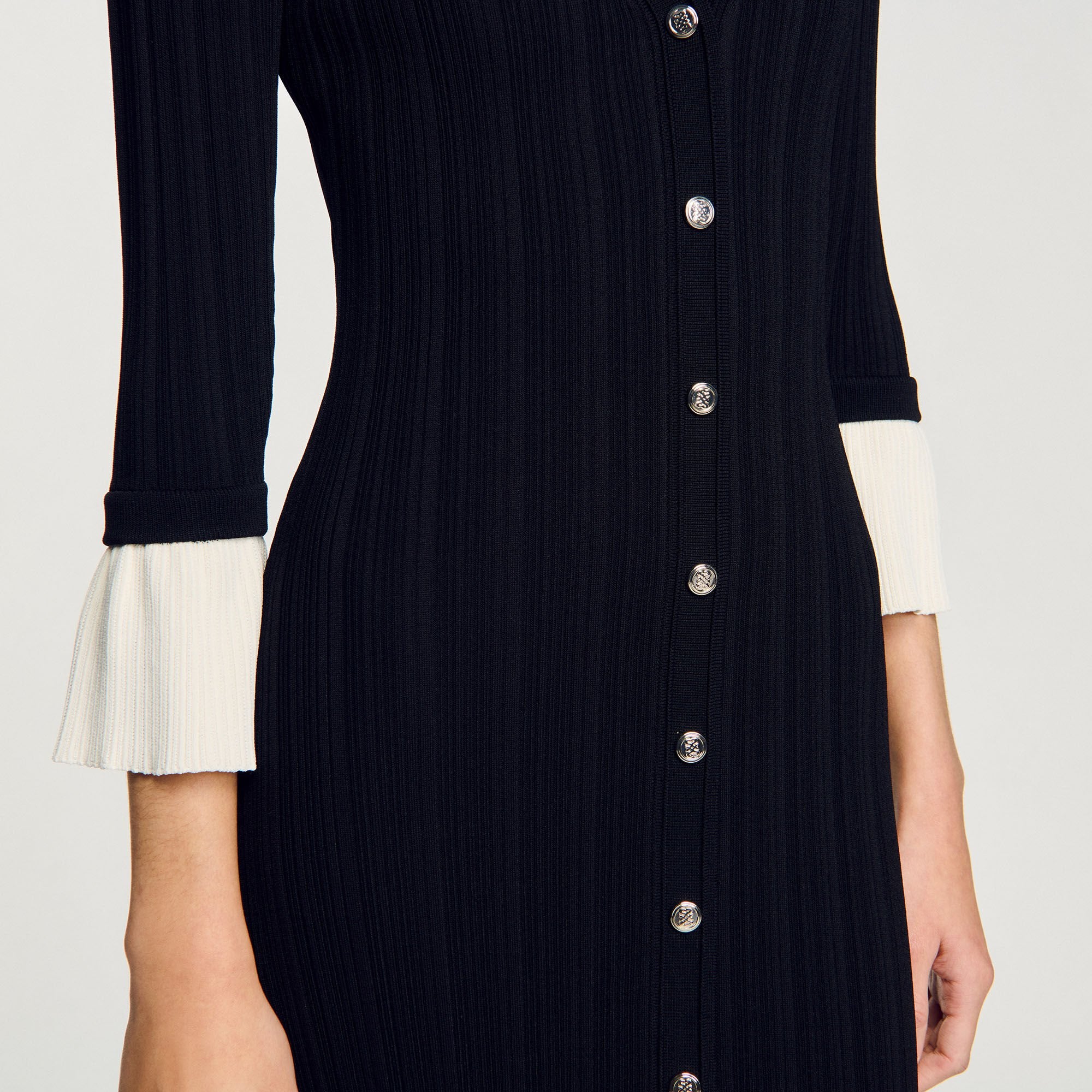Two-tone knit maxi dress Black Sandro Women