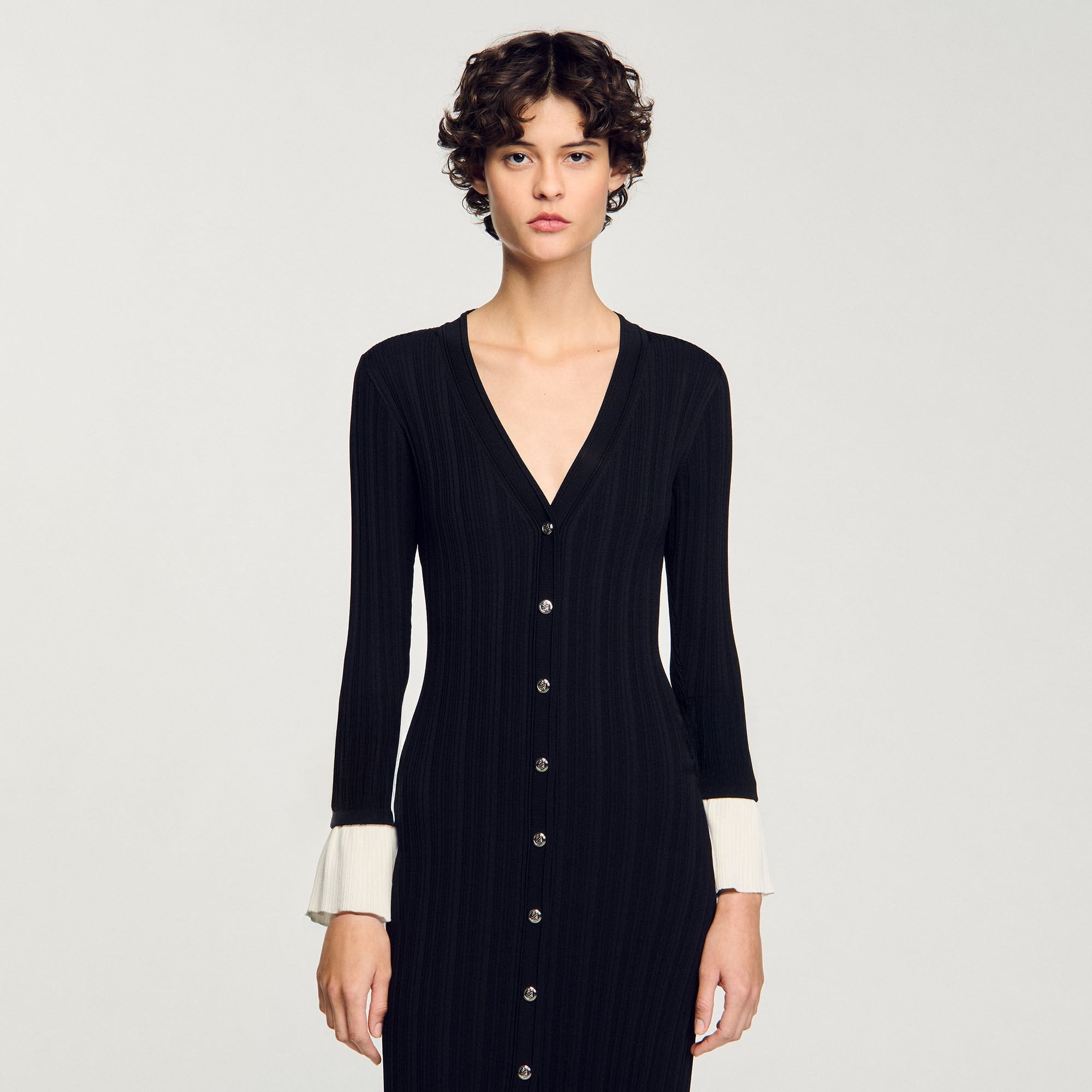 Two-tone knit maxi dress Black Sandro Women
