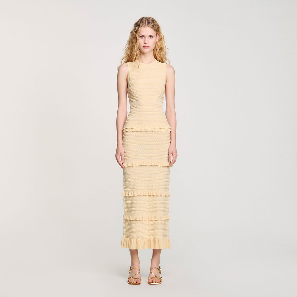 Ruffled knit maxi dress Ecru Sandro Women