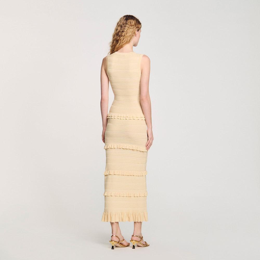 Ruffled knit maxi dress Ecru Sandro Women