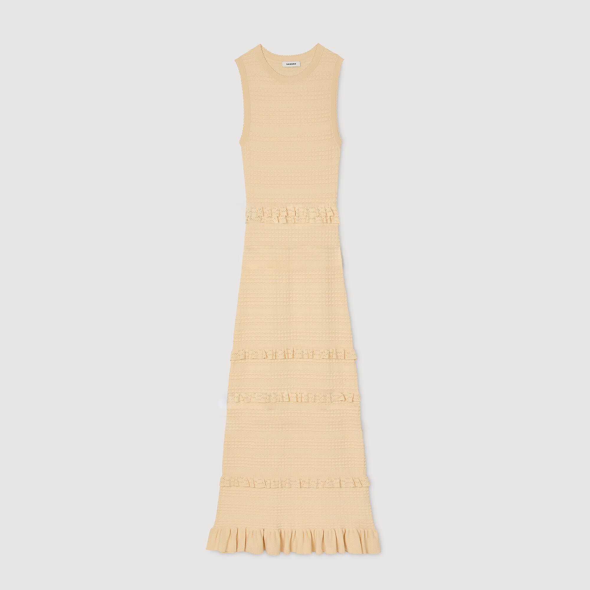 Ruffled knit maxi dress Ecru Sandro Women