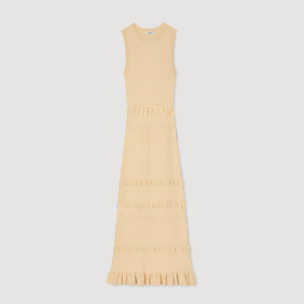 Ruffled knit maxi dress Ecru Sandro Women