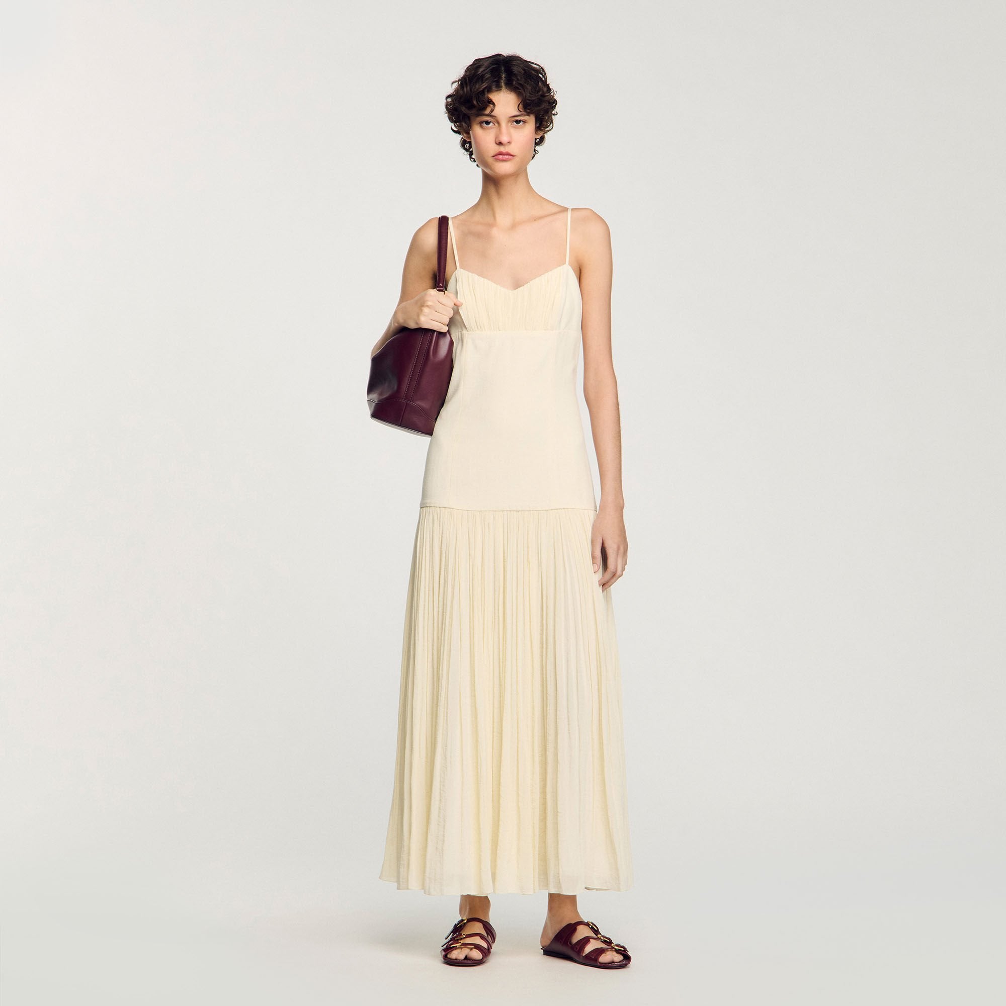 Pleated maxi dress Ecru Sandro Women