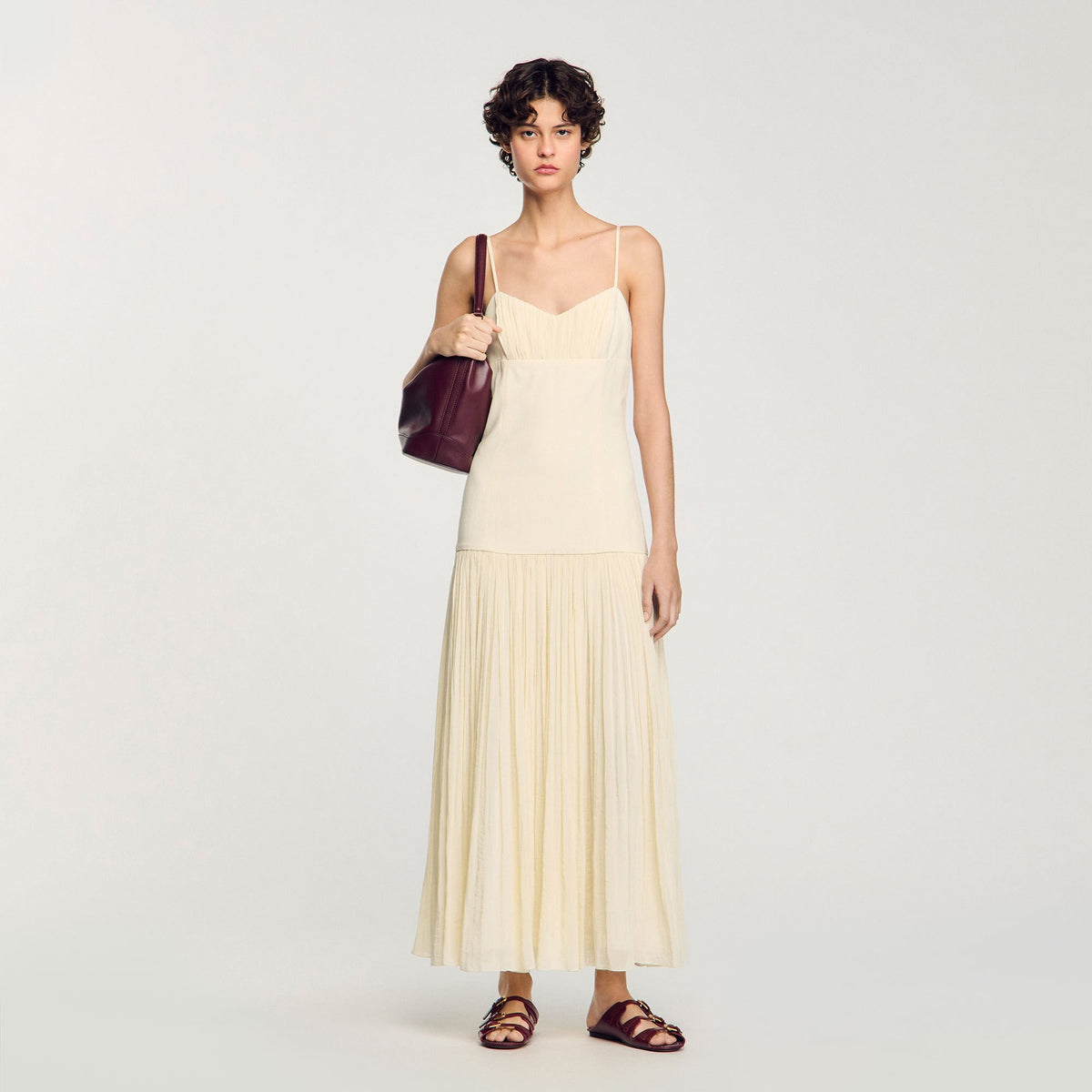 Pleated maxi dress Ecru Sandro Women