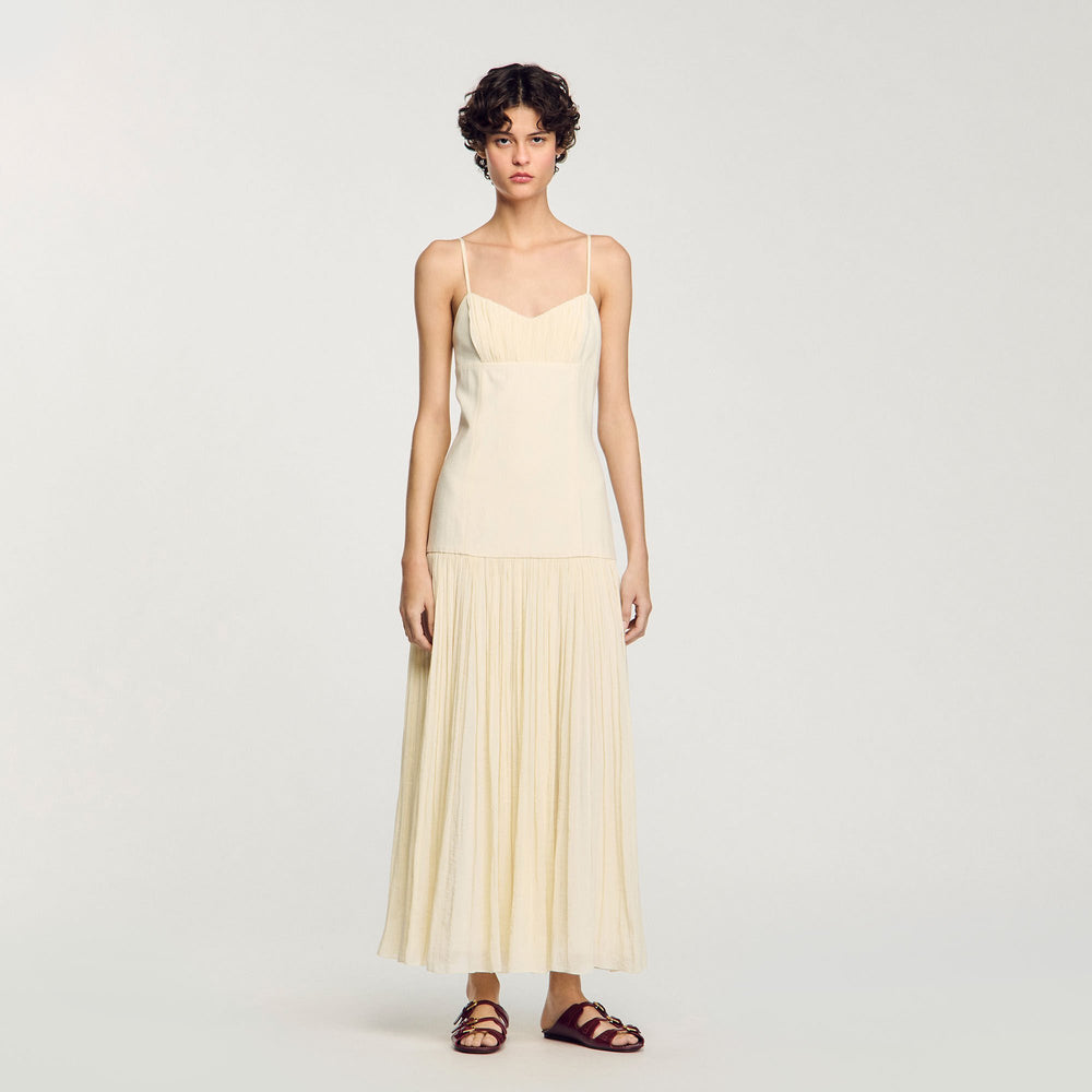 Pleated maxi dress Ecru Sandro Women