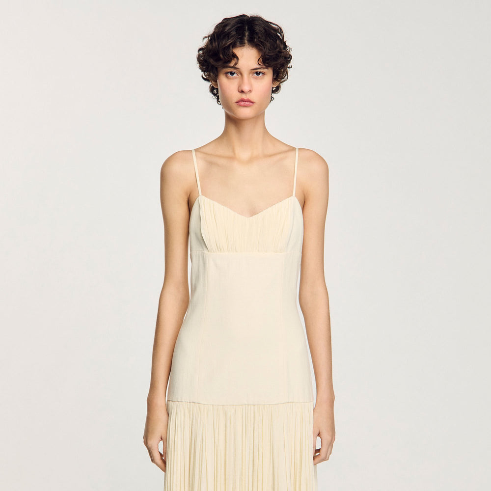 Pleated maxi dress Ecru Sandro Women