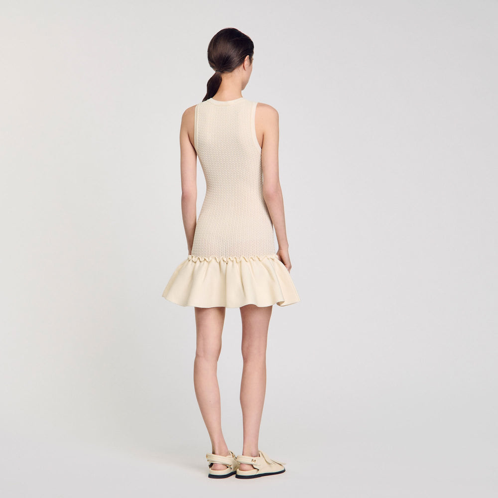 Mini knit dress with ruffle Ecru Sandro Women