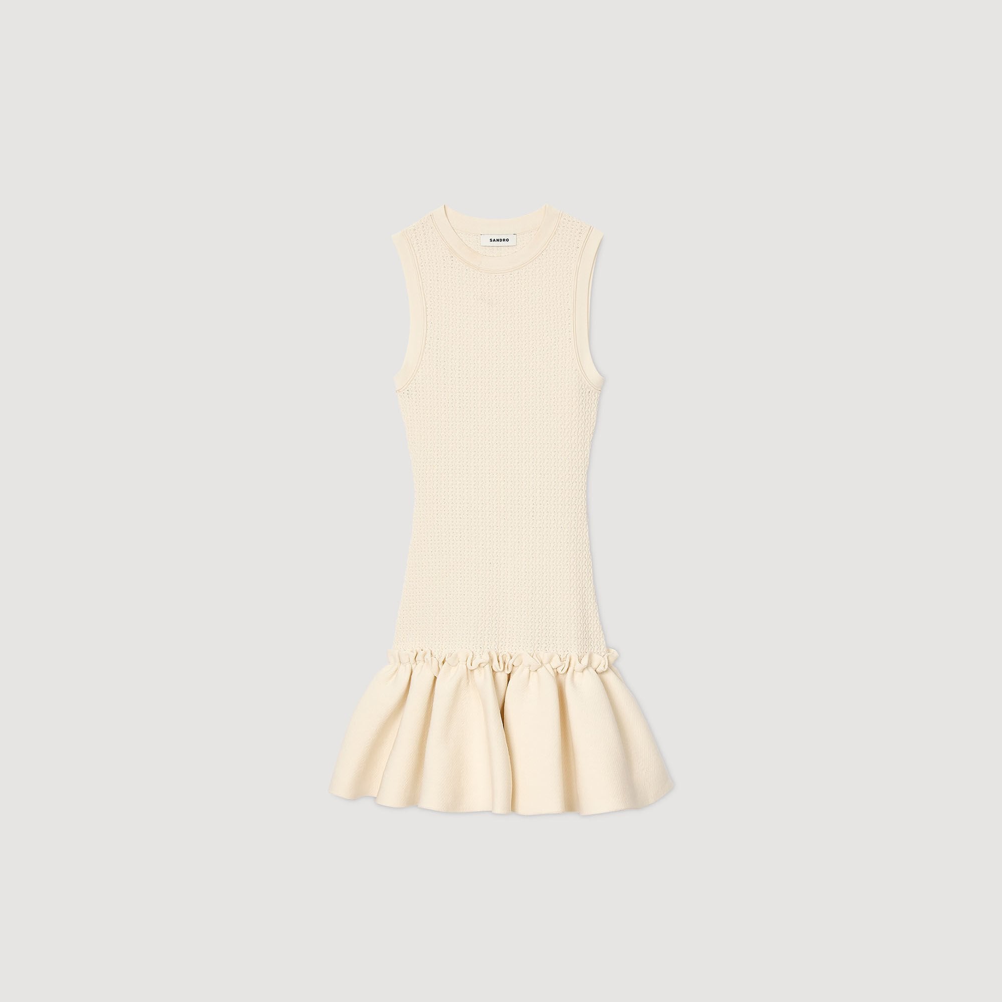 Mini knit dress with ruffle Ecru Sandro Women