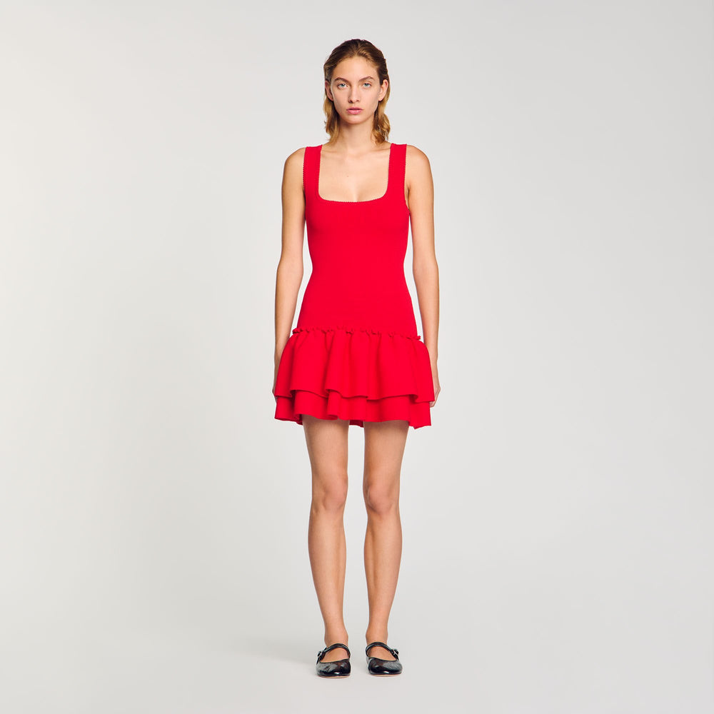 Mini knit dress with ruffles Red Sandro Women