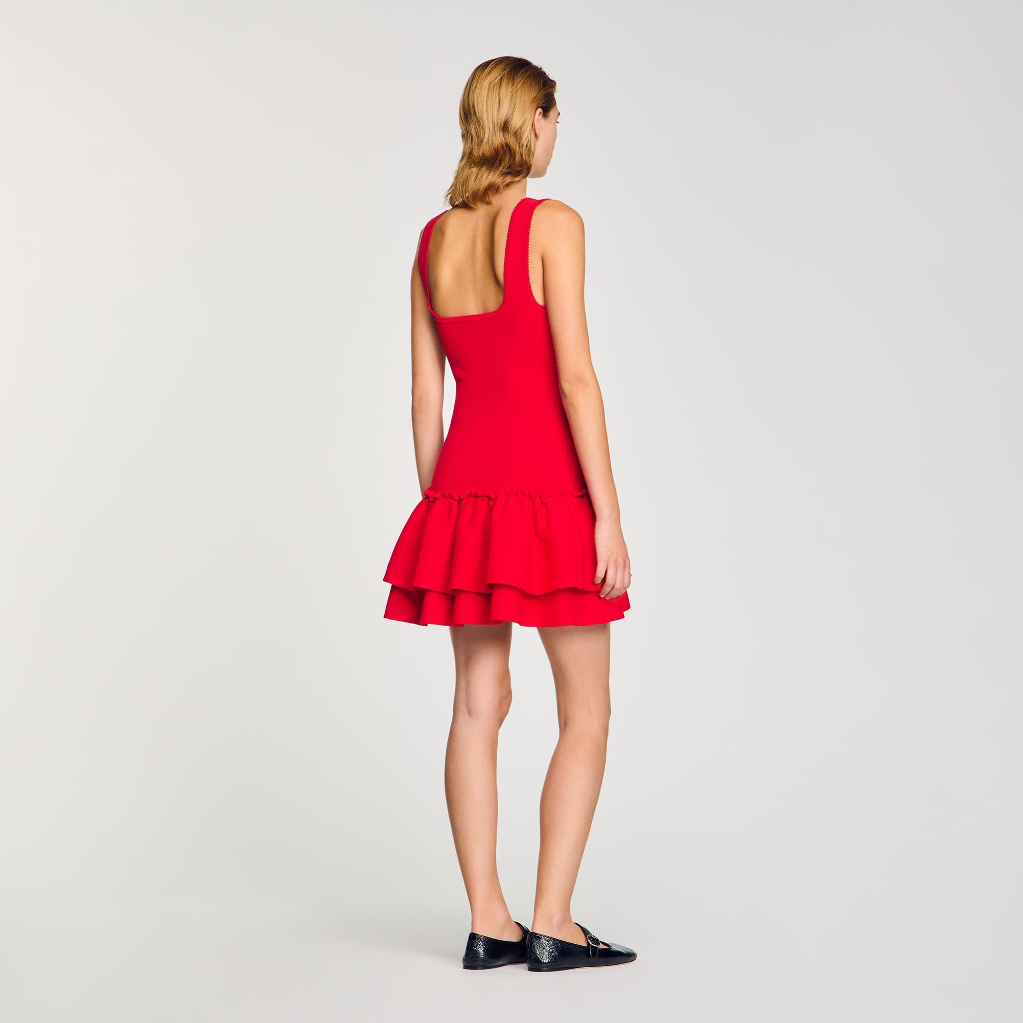 Mini knit dress with ruffles Red Sandro Women