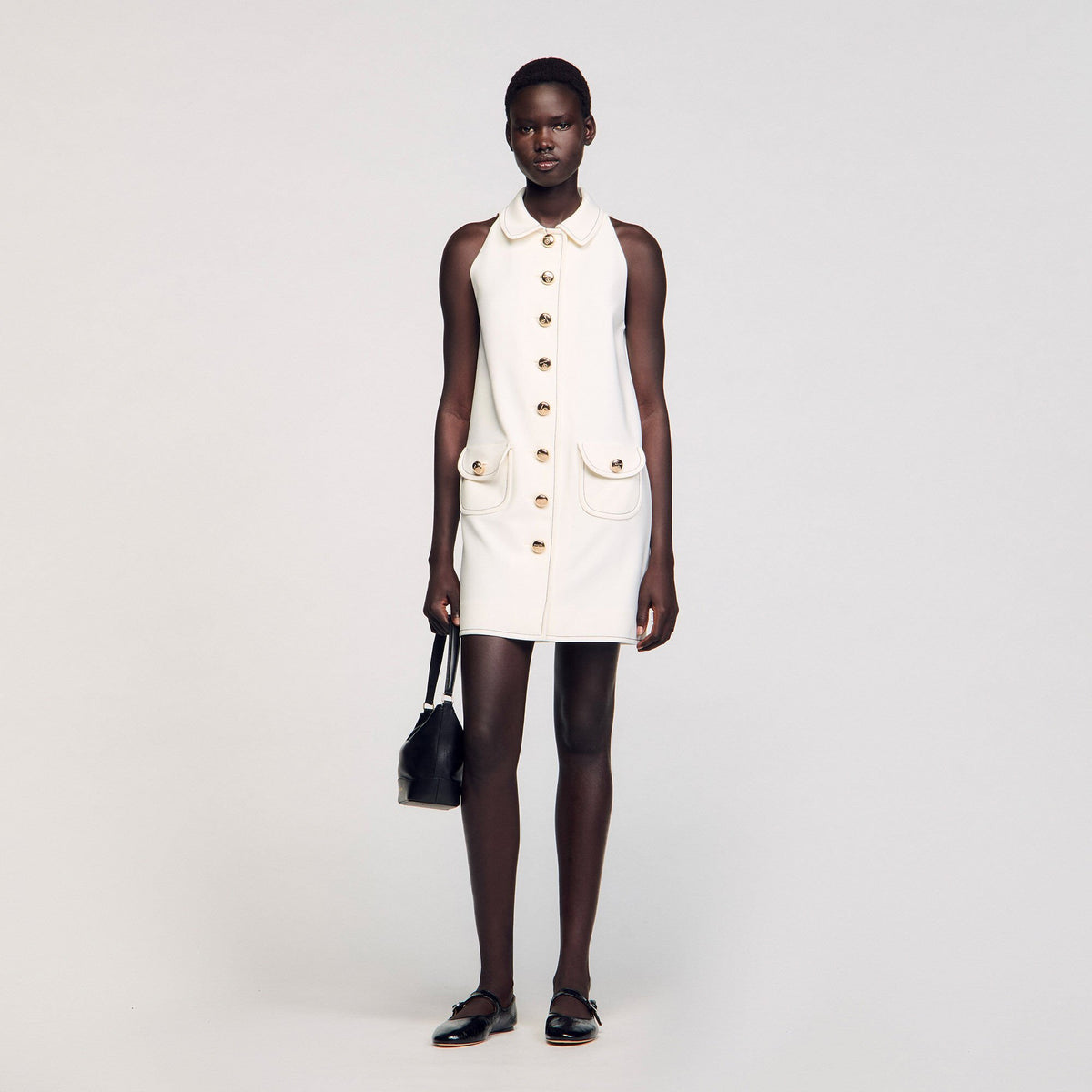 Peter Pan collar mini dress Ecru Sandro Women