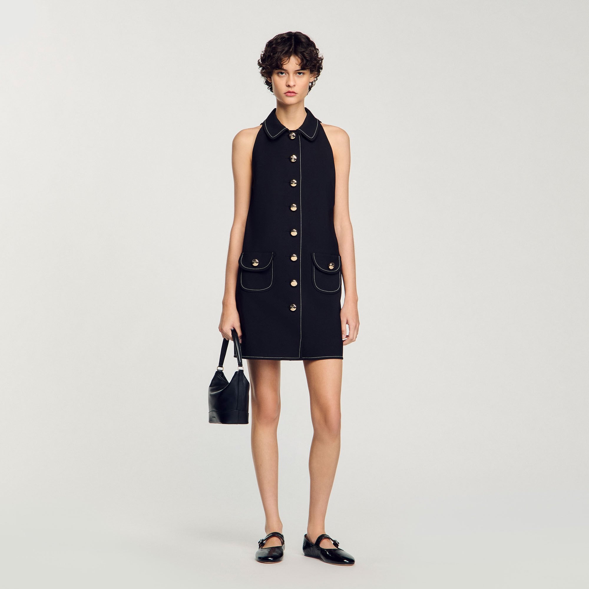 Peter Pan collar mini dress Black Sandro Women