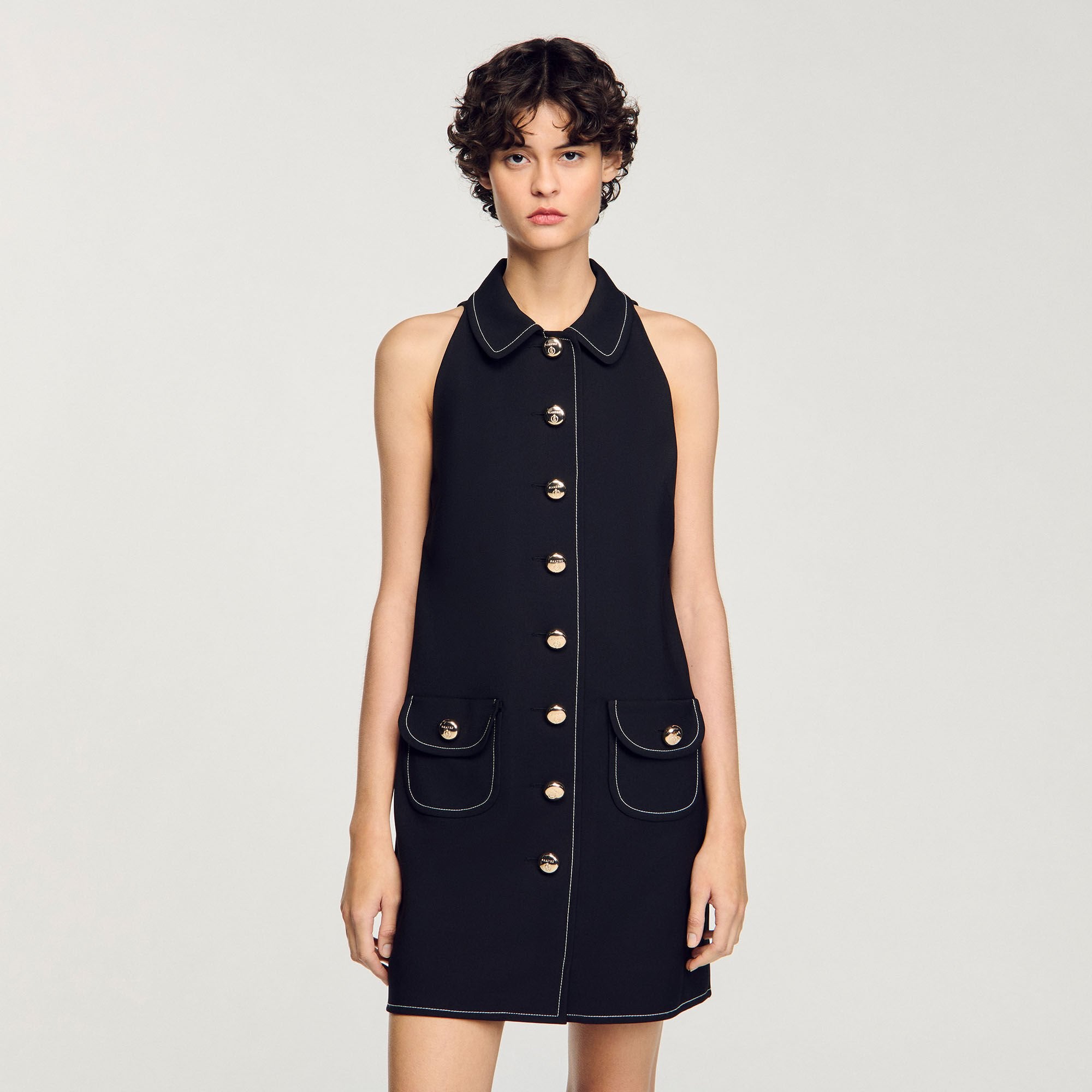 Peter Pan collar mini dress Black Sandro Women