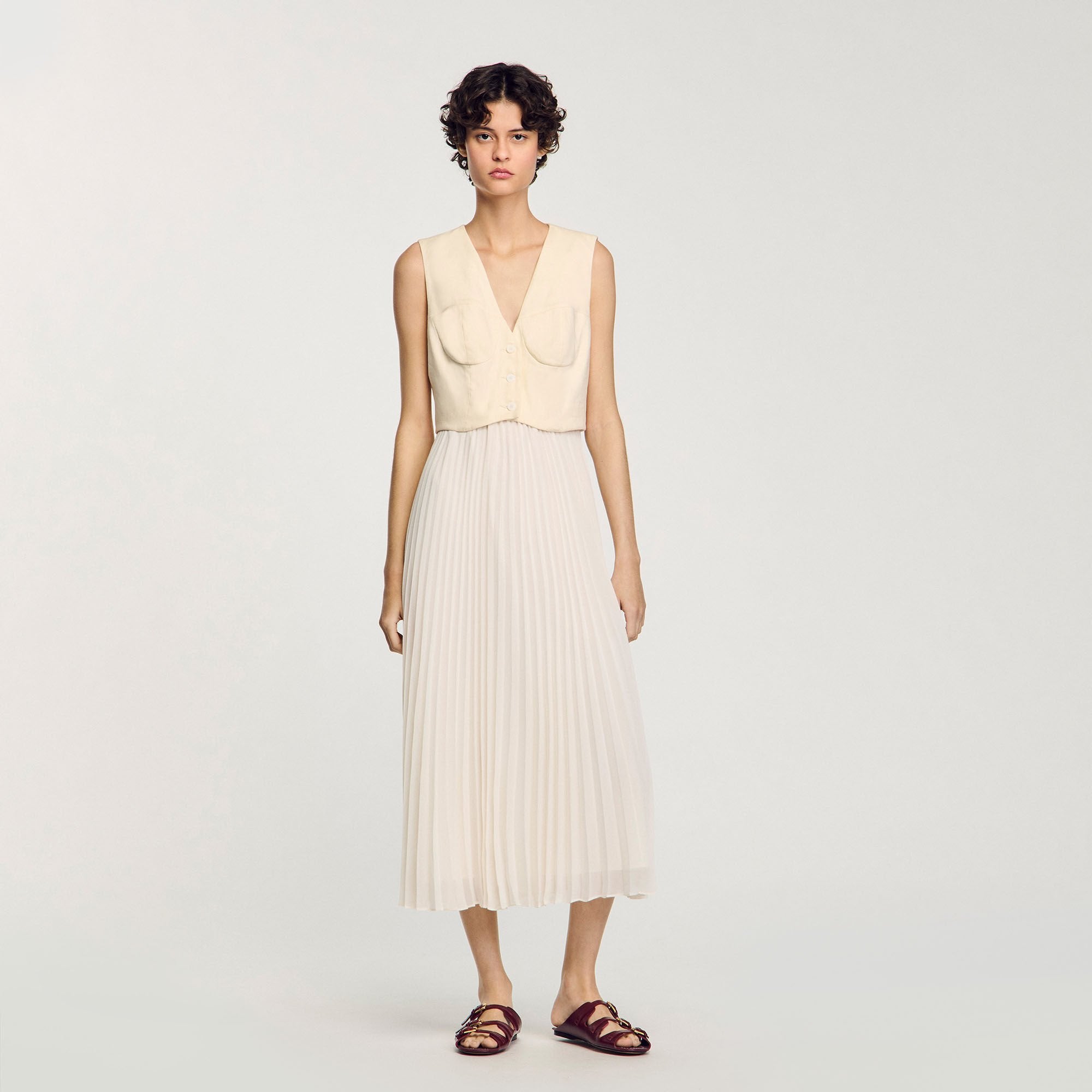Pleated maxi dress Ecru Sandro Women
