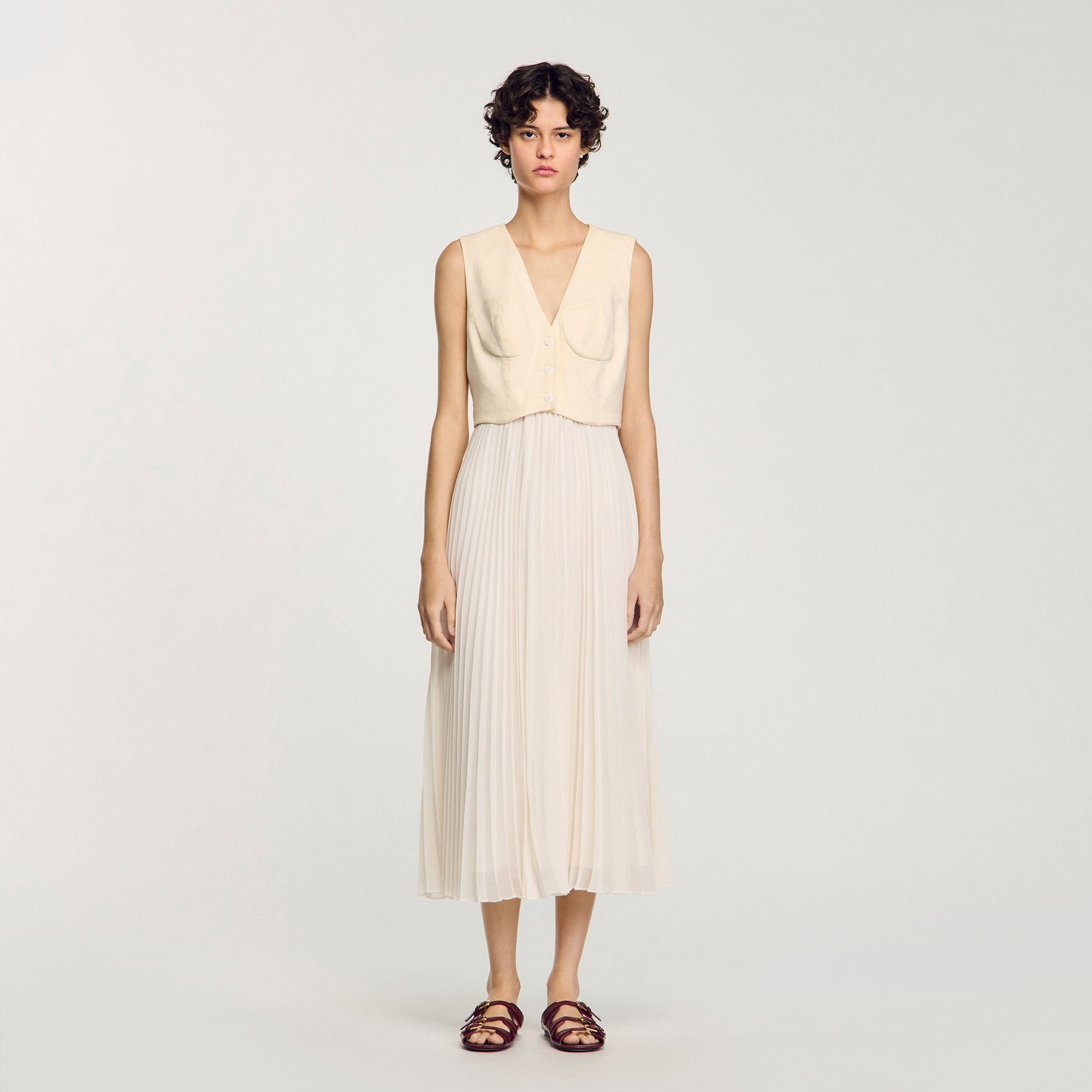 Pleated maxi dress Ecru Sandro Women