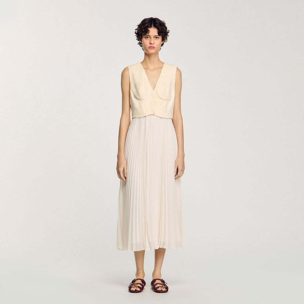 Pleated maxi dress Ecru Sandro Women