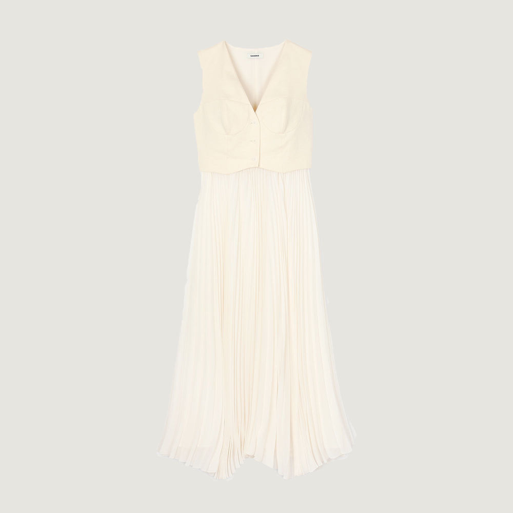 Pleated maxi dress Ecru Sandro Women