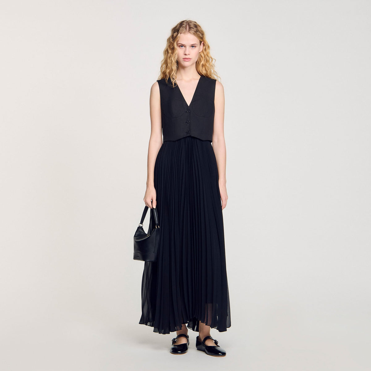 Pleated maxi dress Black Sandro Women