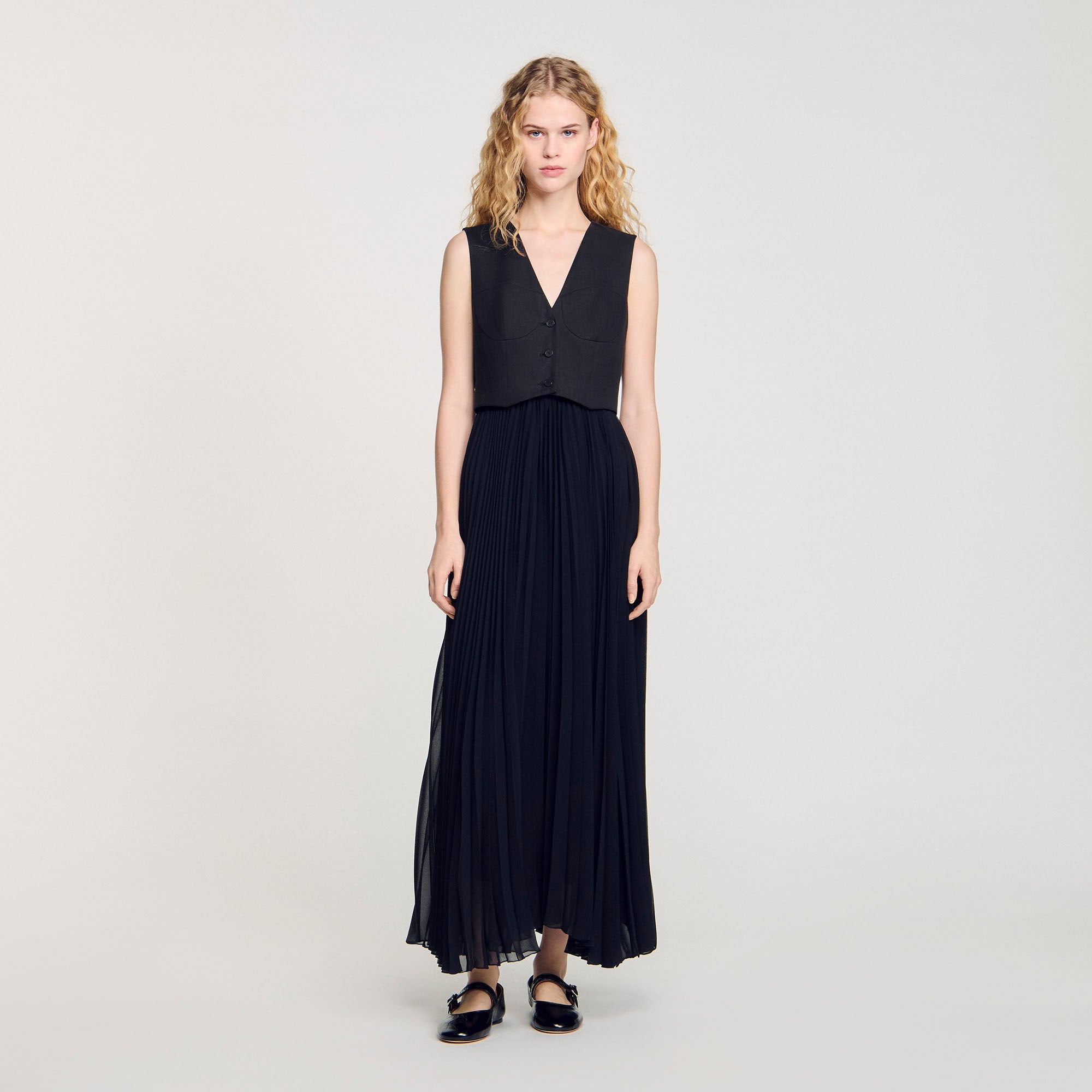 Pleated maxi dress Black Sandro Women