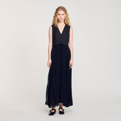 Pleated maxi dress Black Sandro Women